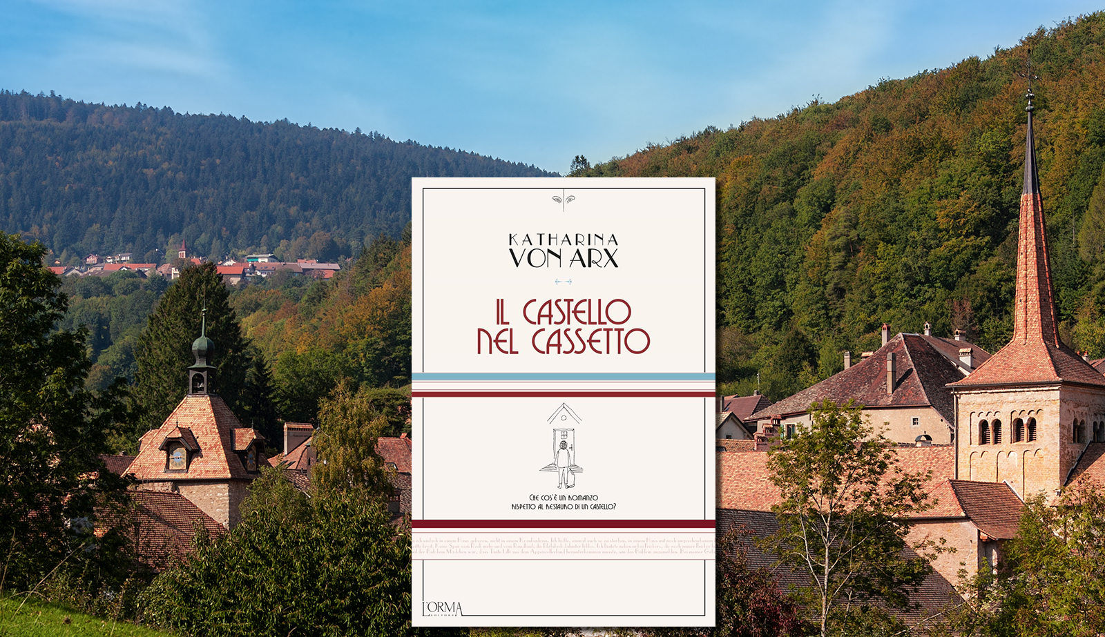 copertina libro Il castello nel cielo con sfondo paese svizzero