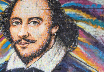 Dettaglio di un murale che ritrae il drammaturgo William Shakespeare, a Londra